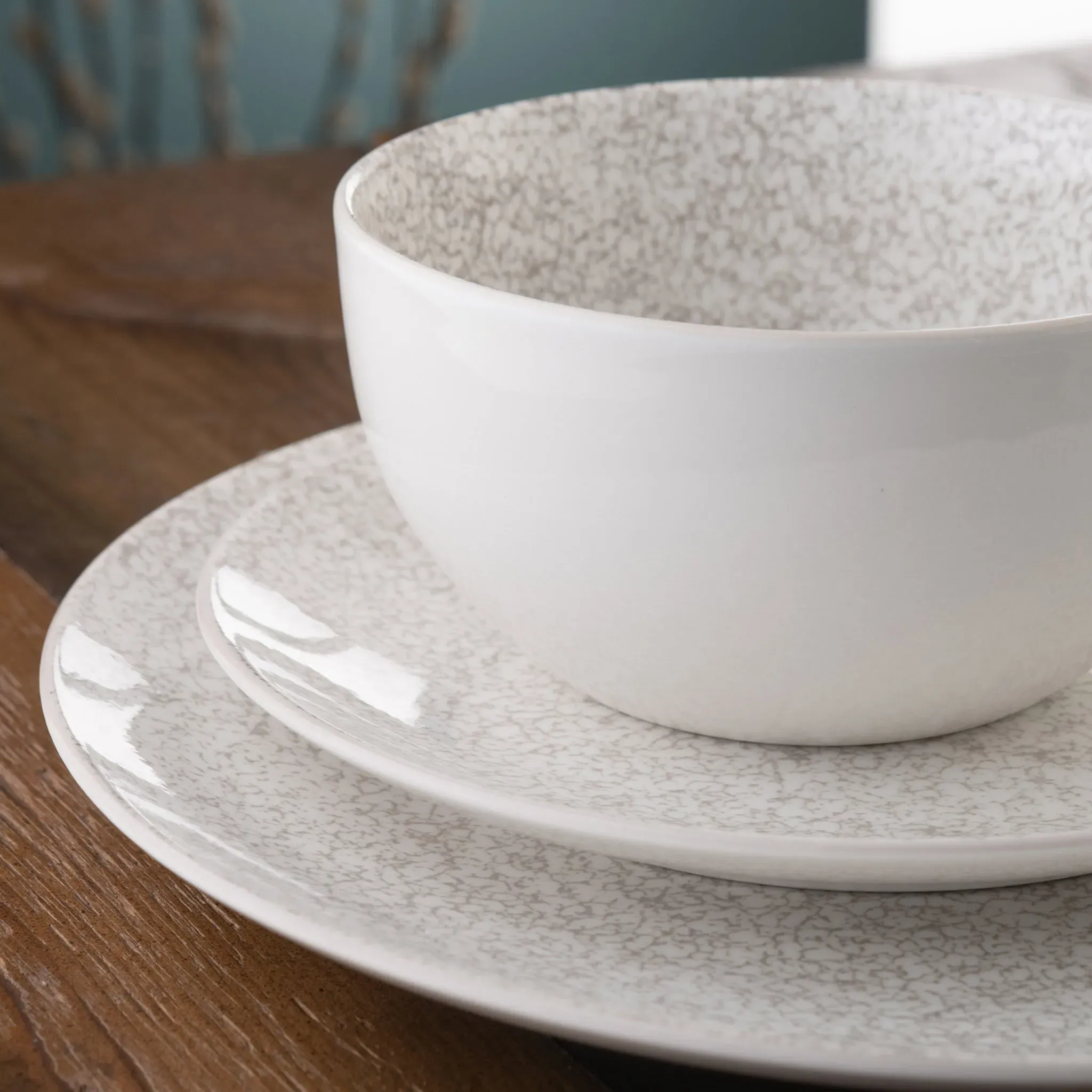 Terra 12 Piece Dinnerware Set - Grey, Fine China