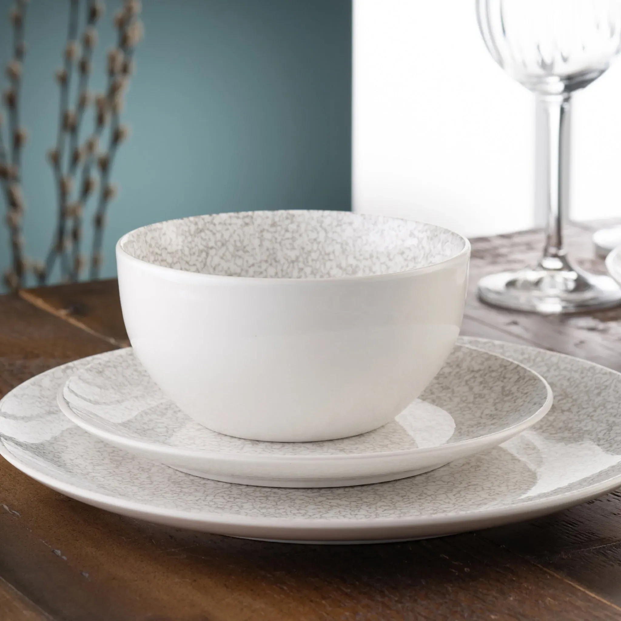 Terra 12 Piece Dinnerware Set - Grey, Fine China