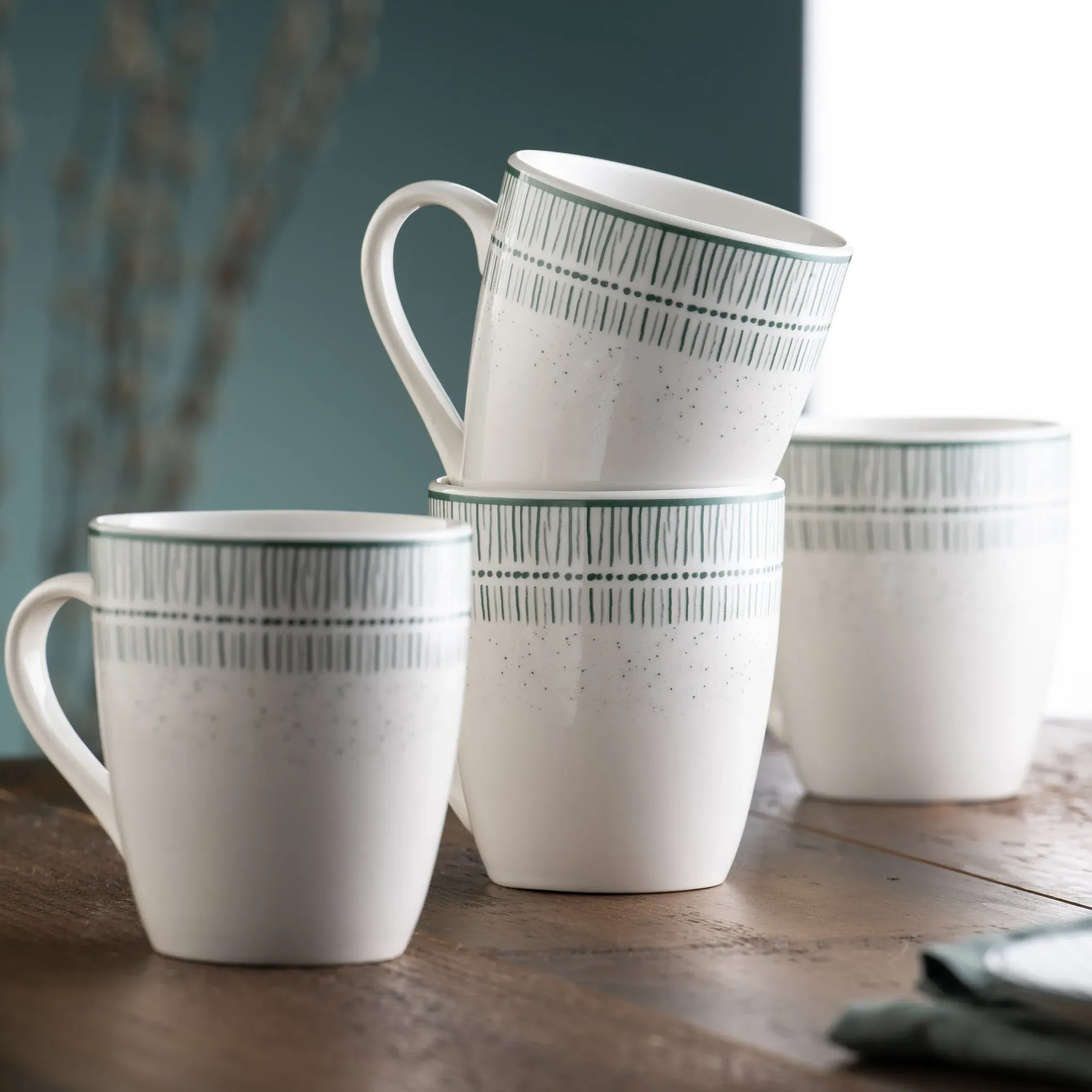 Vigo Mugs Set of 4 - Teal, Fine China