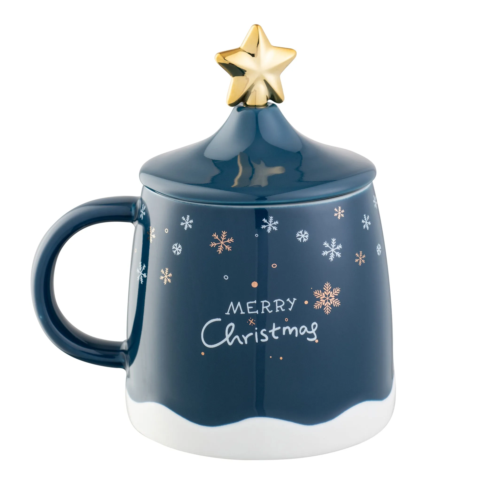 Winter Scene Lidded Mug with Stirrer - Gold Accents