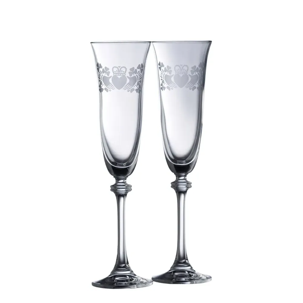 Claddagh Ring Shamrock Flute Pair - Crystal image