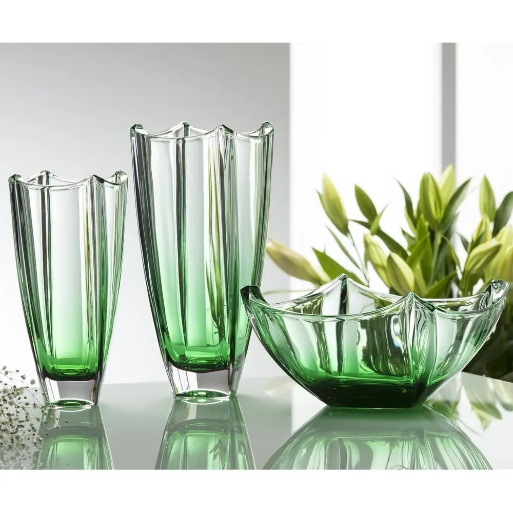 Dune 12 Inch Square Vase - Emerald, Crystal