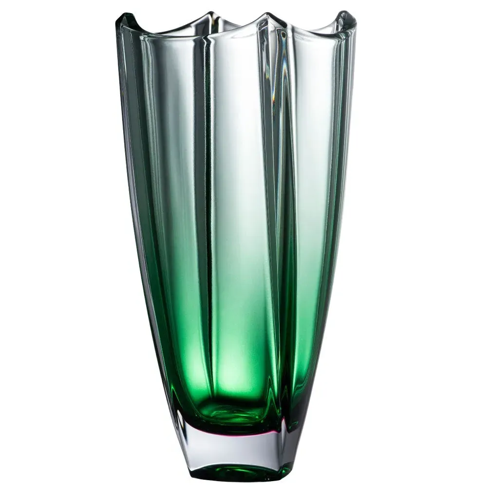 Dune 12 Inch Square Vase - Emerald, Crystal
