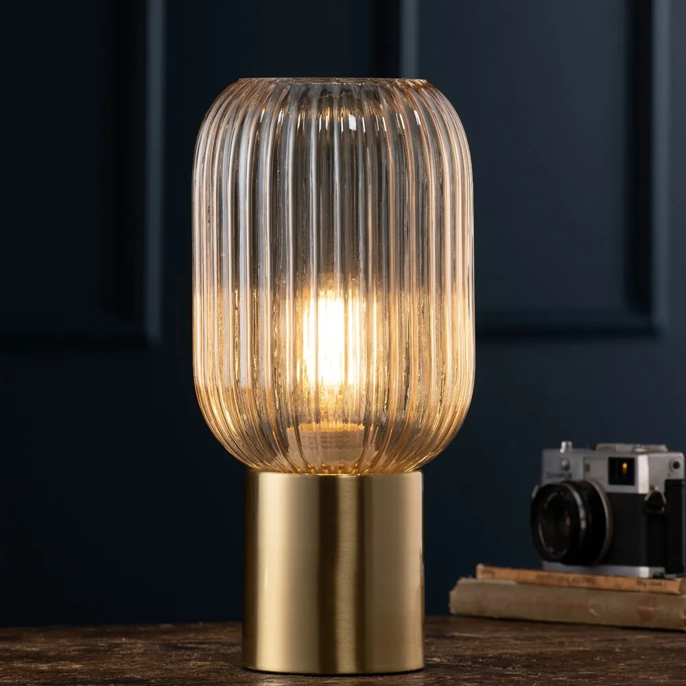 Fluted Glass Table Lamp - Amber, Brass