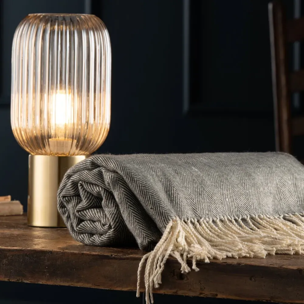 Fluted Glass Table Lamp - Amber, Brass