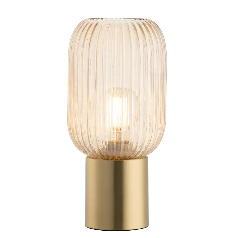 Fluted Glass Table Lamp - Amber, Brass image