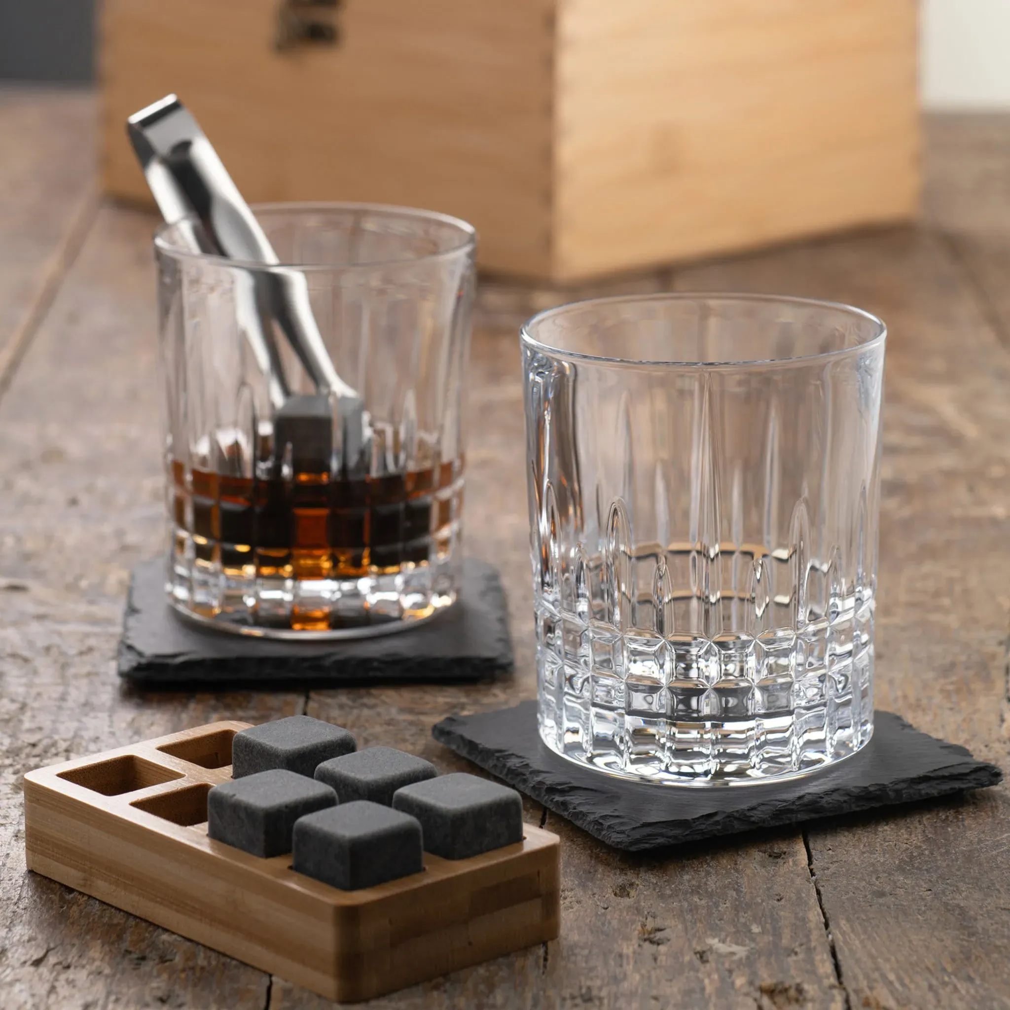 Liffey Whiskey Set with Cooling Stones - Wood