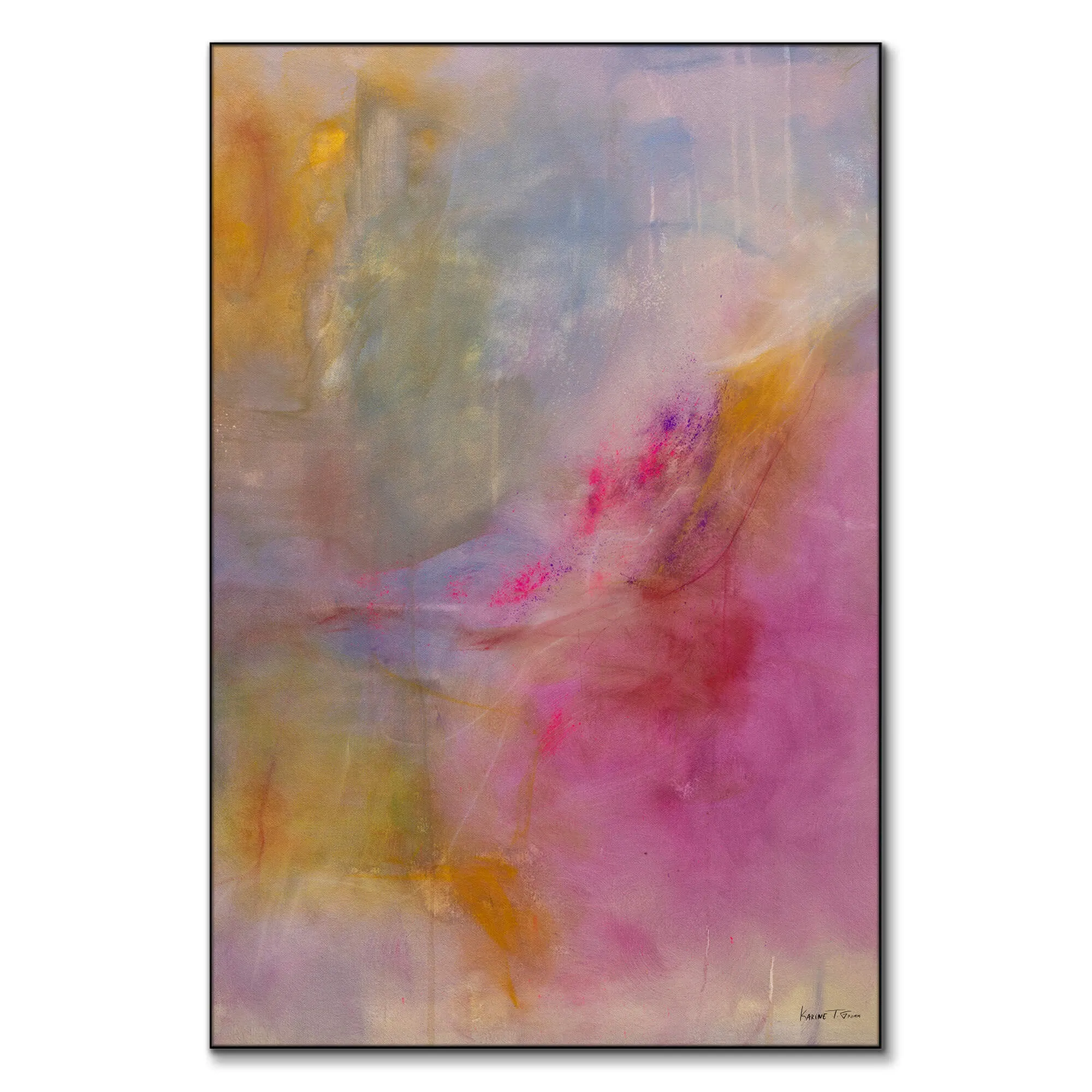 Splashes of Pink Abstract Wall Art - Yellow image