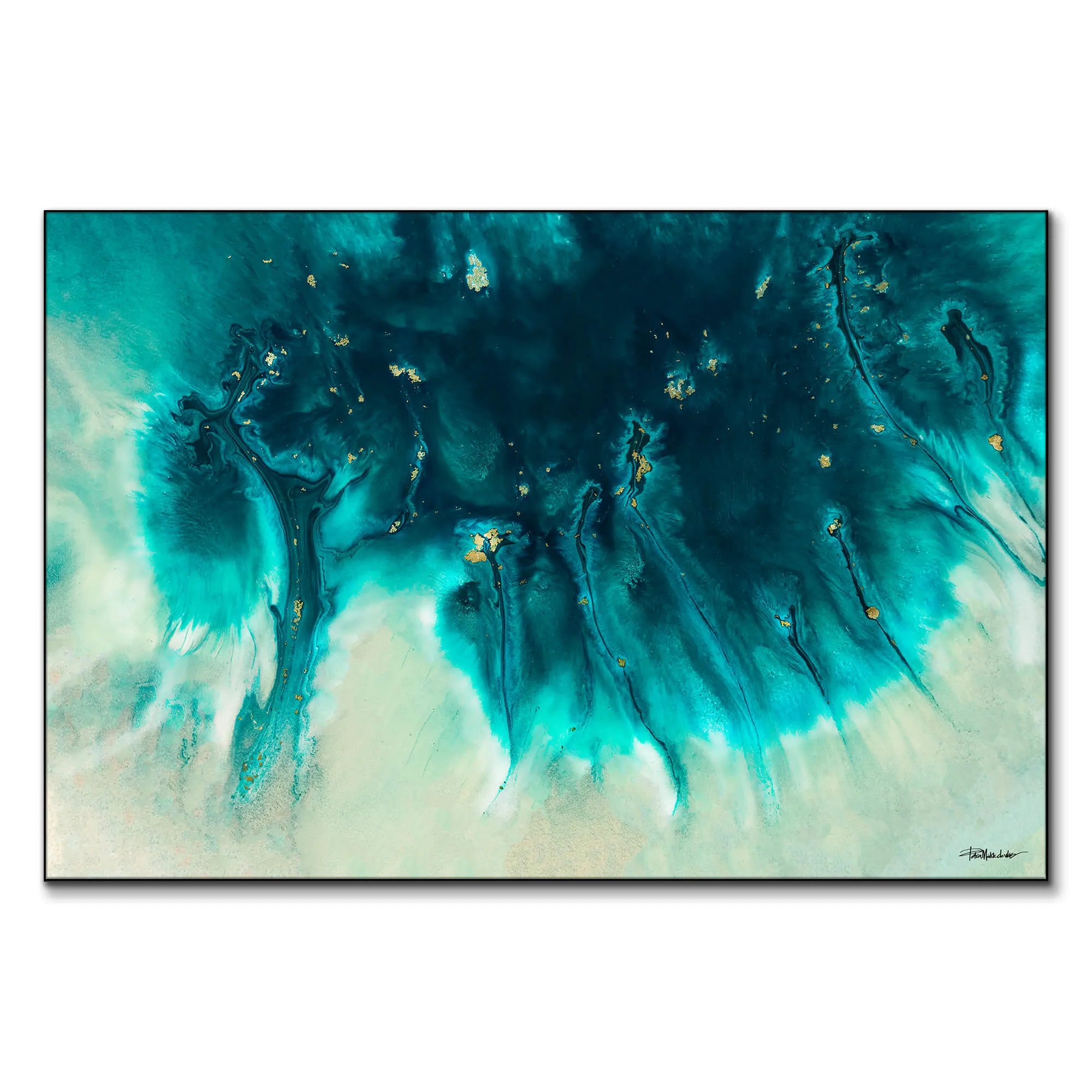 Aqua Echoes Abstract Wall Art - Teal image