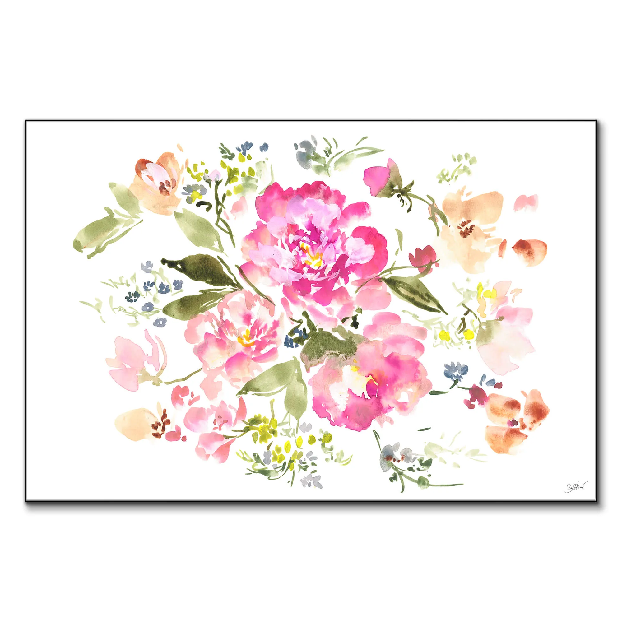 Pink Peony Floral Watercolor Art Print - Pink image