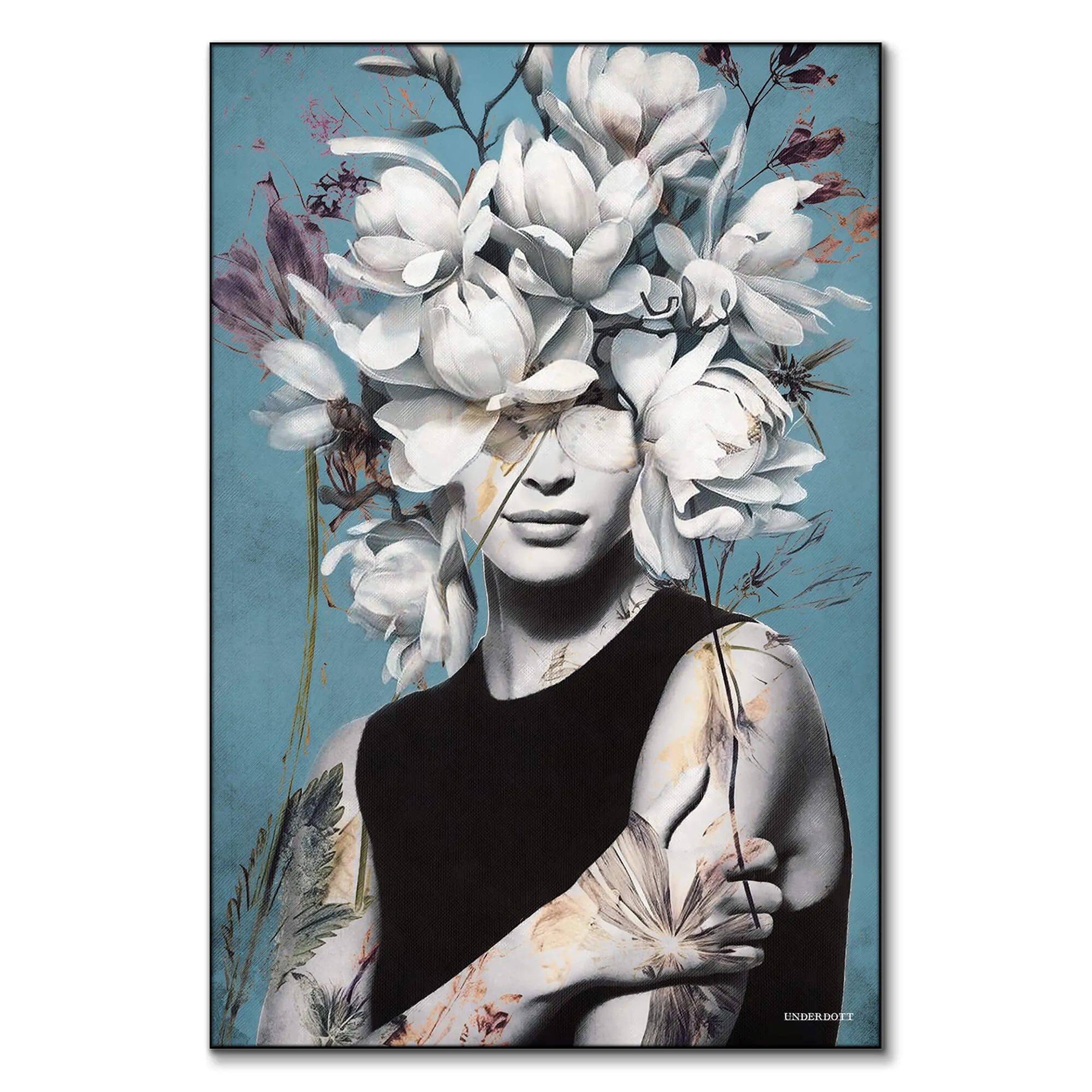 Blossomed Layers Wall Art Print - Black and White image