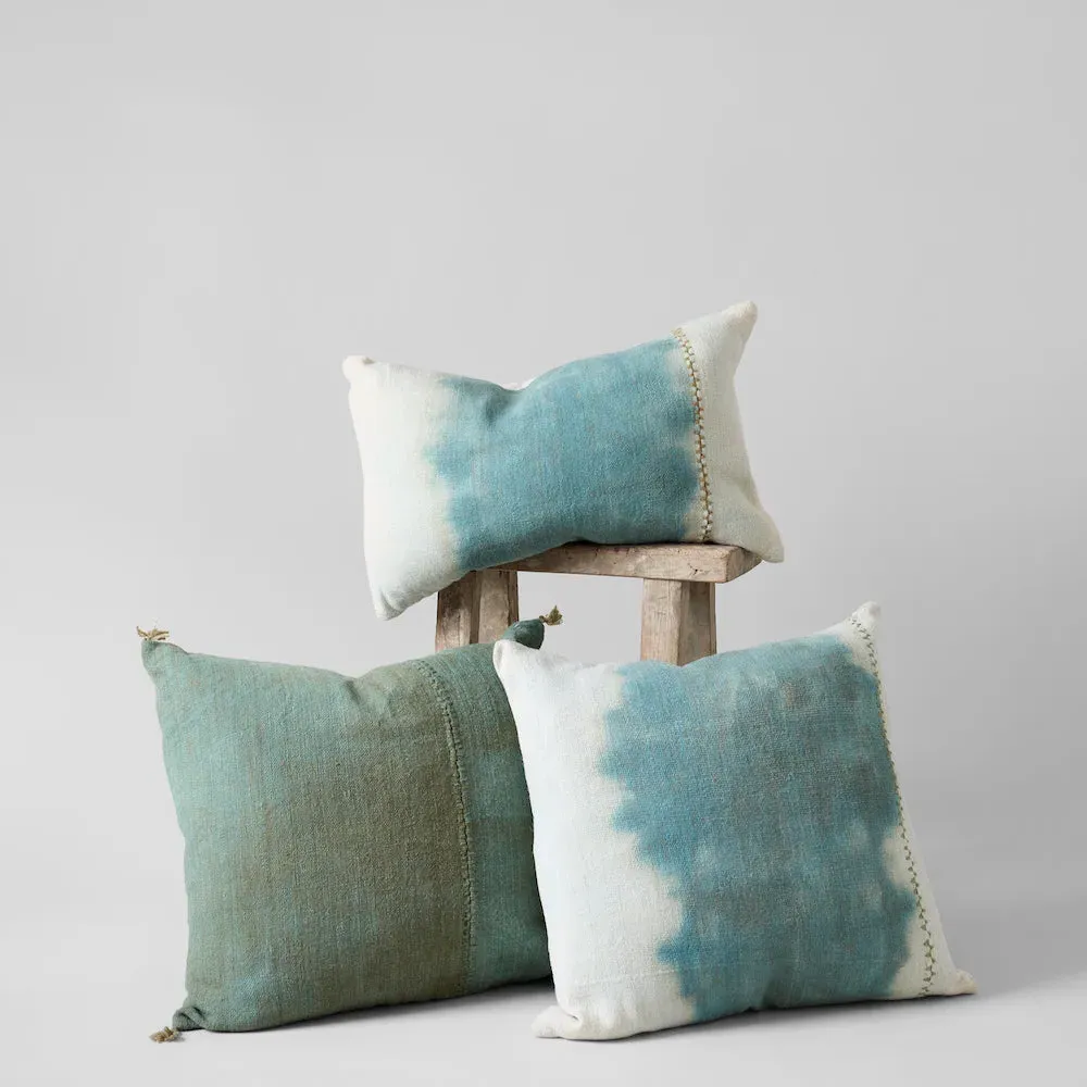 Dip-Dyed Wool Pillow Blue-Green Center 16x24 - Blue/Green, Wool product