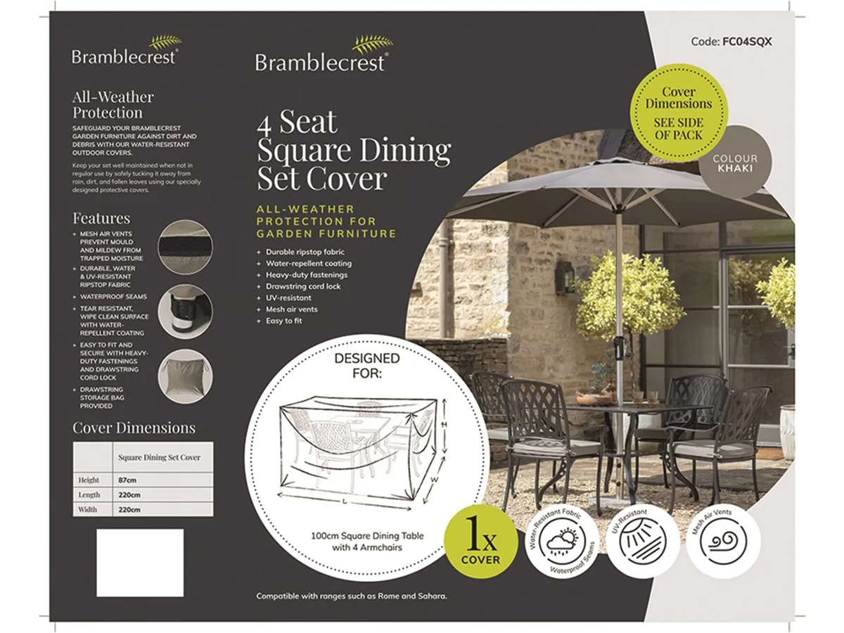 4 Seat Square Dining Set Cover - Khaki, Polyester product