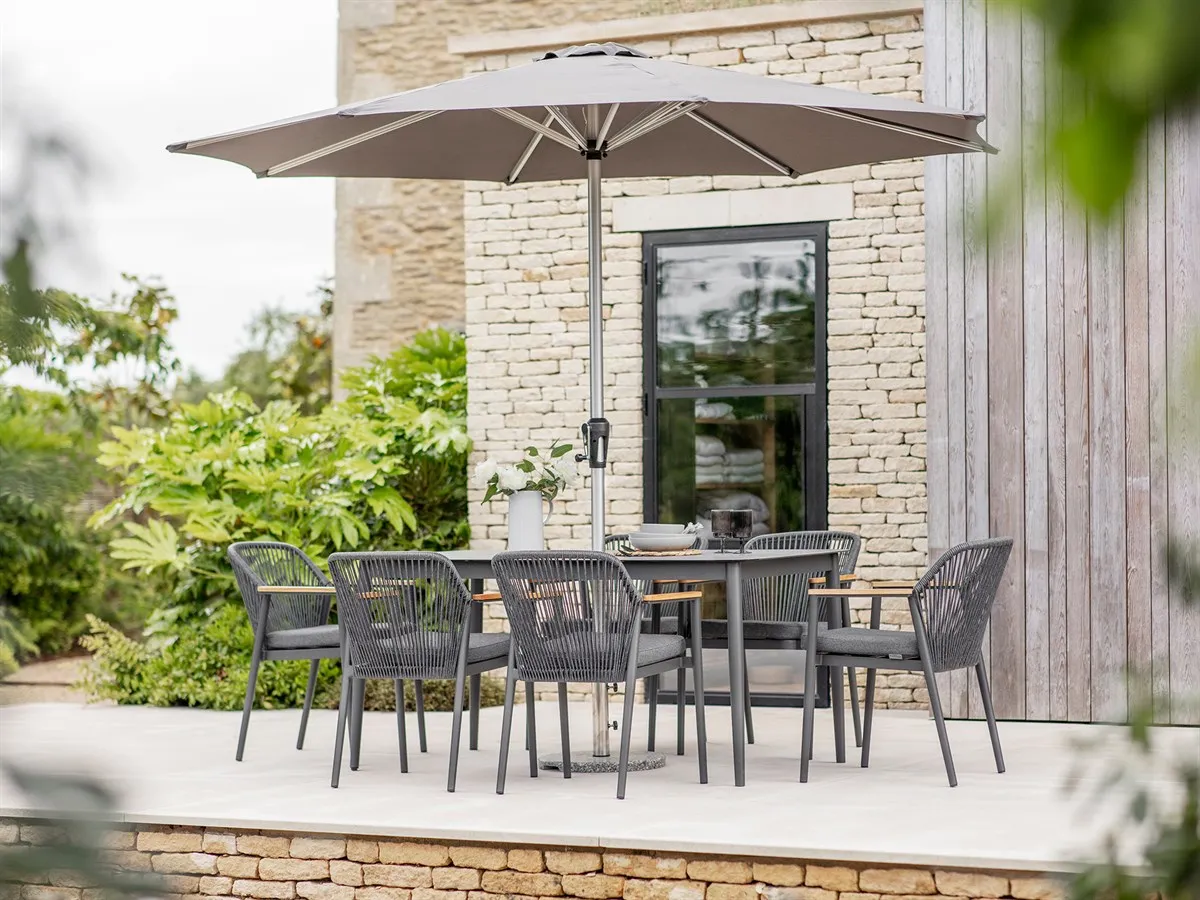Antibes 6-Seater Rectangle Dining Set with Parasol & Base product