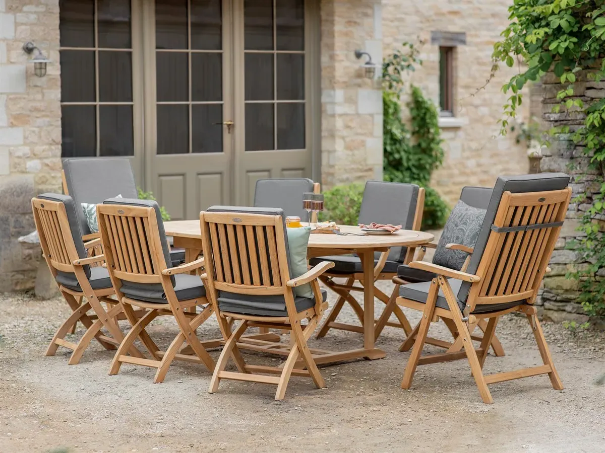 Bibury Oval 8-Seat Dining Set with Reclining Chairs - Teak product