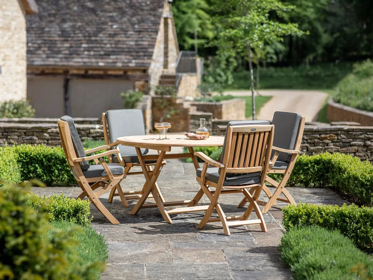 Bibury Round 4-Seat Folding Outdoor Dining Set - Teak product