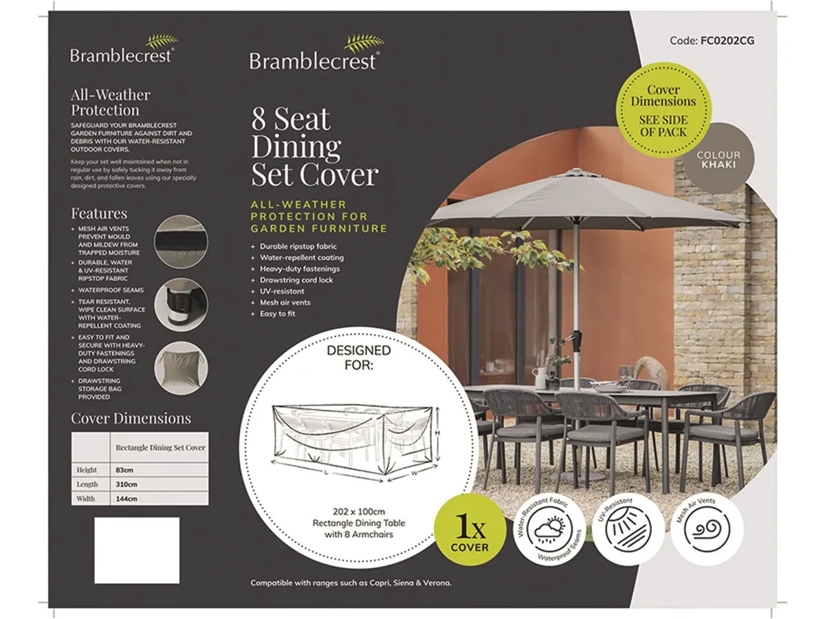 Capri 8 Seat Rectangle Dining Set Cover - Khaki product