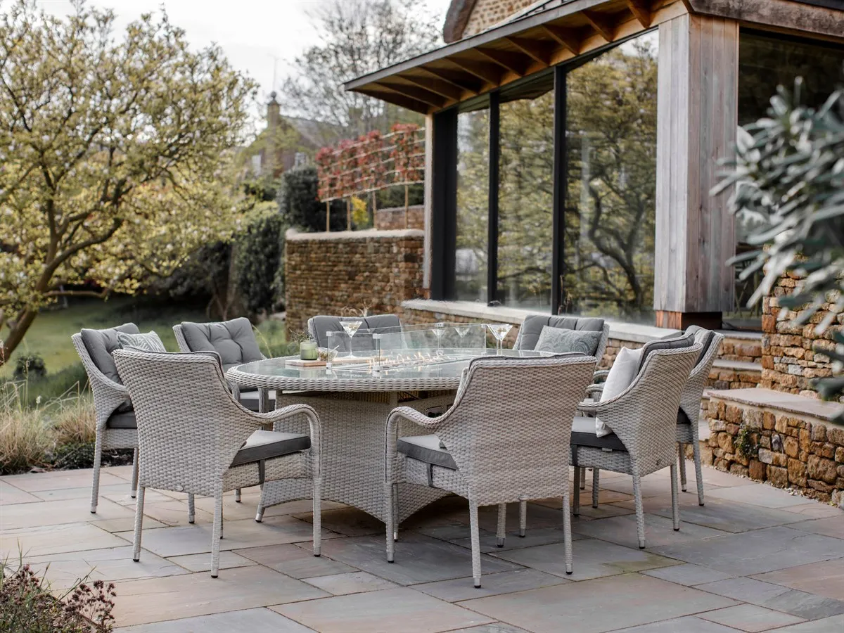 Cherington 8 Seat Elliptical Dining Firepit Set - Nutmeg, Rattan product