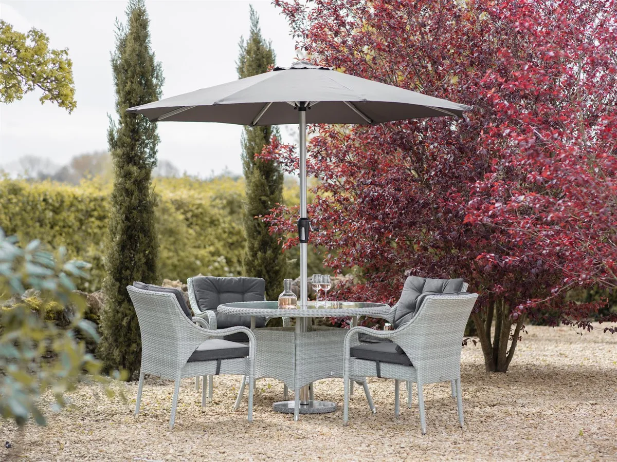 Cherington Cloud Rattan 4-Seat Round Dining Set with Parasol product