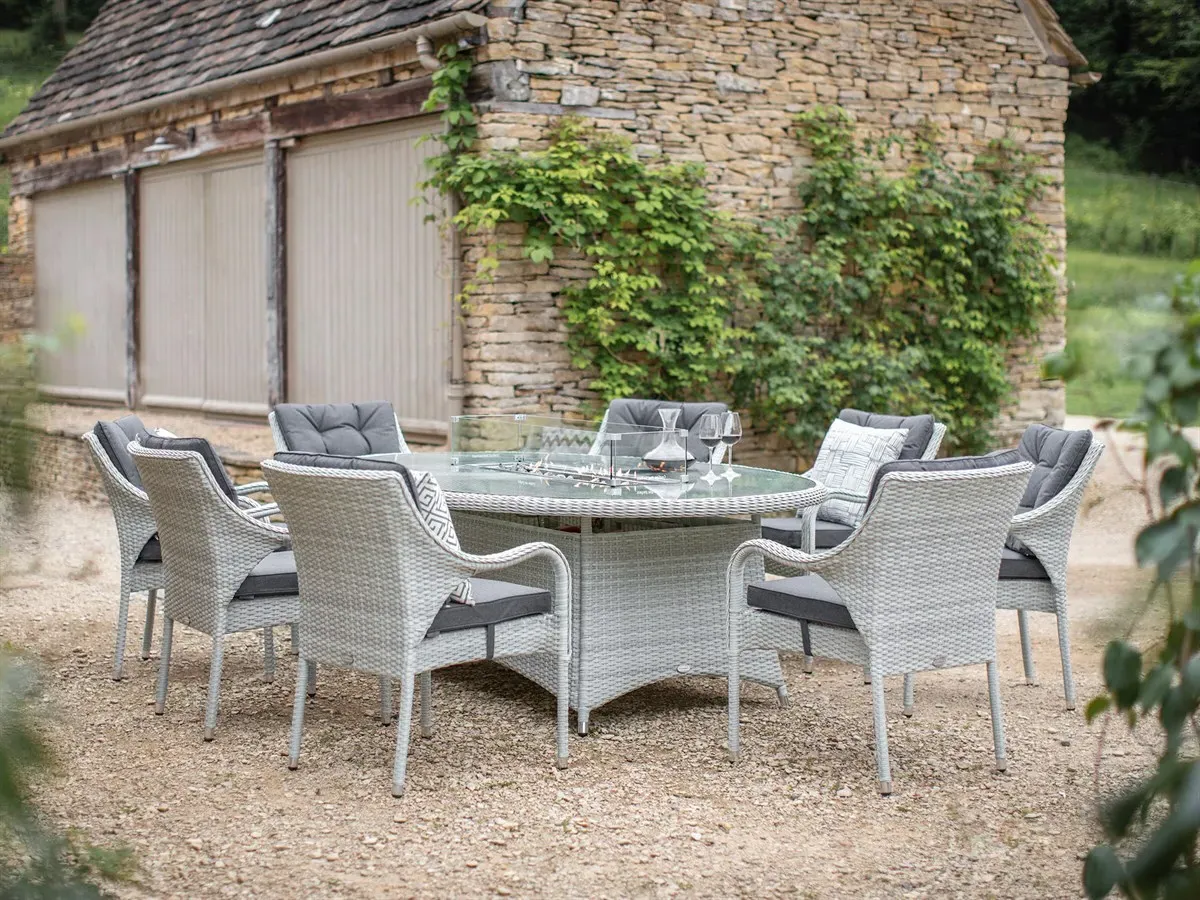 Cherington Cloud Rattan 8-Seat Elliptical Dining Firepit Set product
