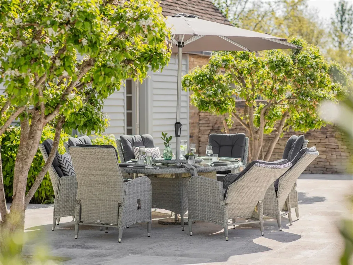 Cherington Cloud Rattan Reclining 8-Seat Elliptical Dining Set - Cloud, Rattan product