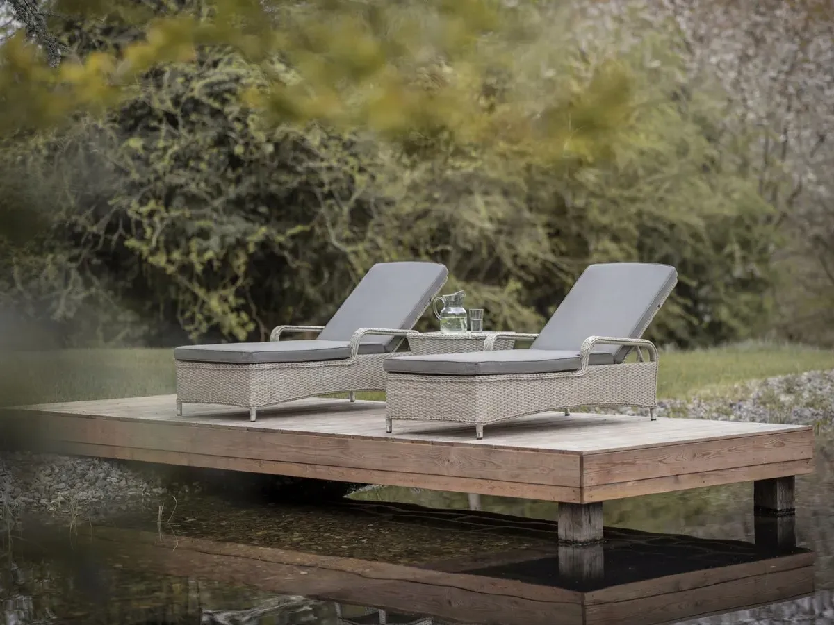 Cherington Set of 2 Rattan Loungers with Side Table - Nutmeg product