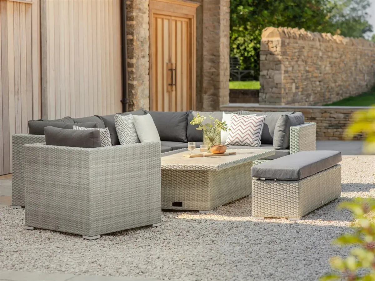 Kingscote L-Shaped Sofa Set with Dual Height Table & Bench - Cloud, Rattan product