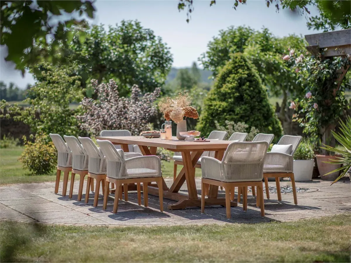 Kuta Teak Rectangle Table with 10 Stockholm Dining Chairs Set - Ivory product