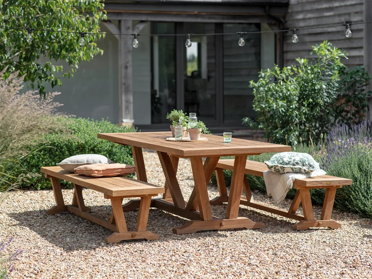 Kuta Teak Rectangle Table with 2 Benches Set - Teak product