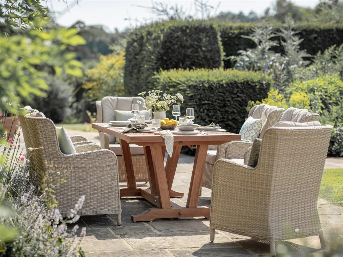 Kuta Teak Rectangle Table with 6 Chedworth Rattan Chairs Set product