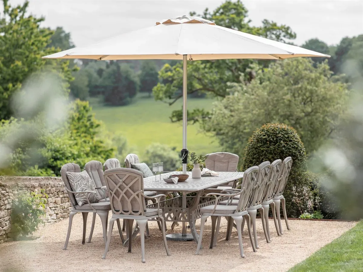 Milan 10-Seater Extendable Dining Set with Parasol - Stone, Cast Aluminium product