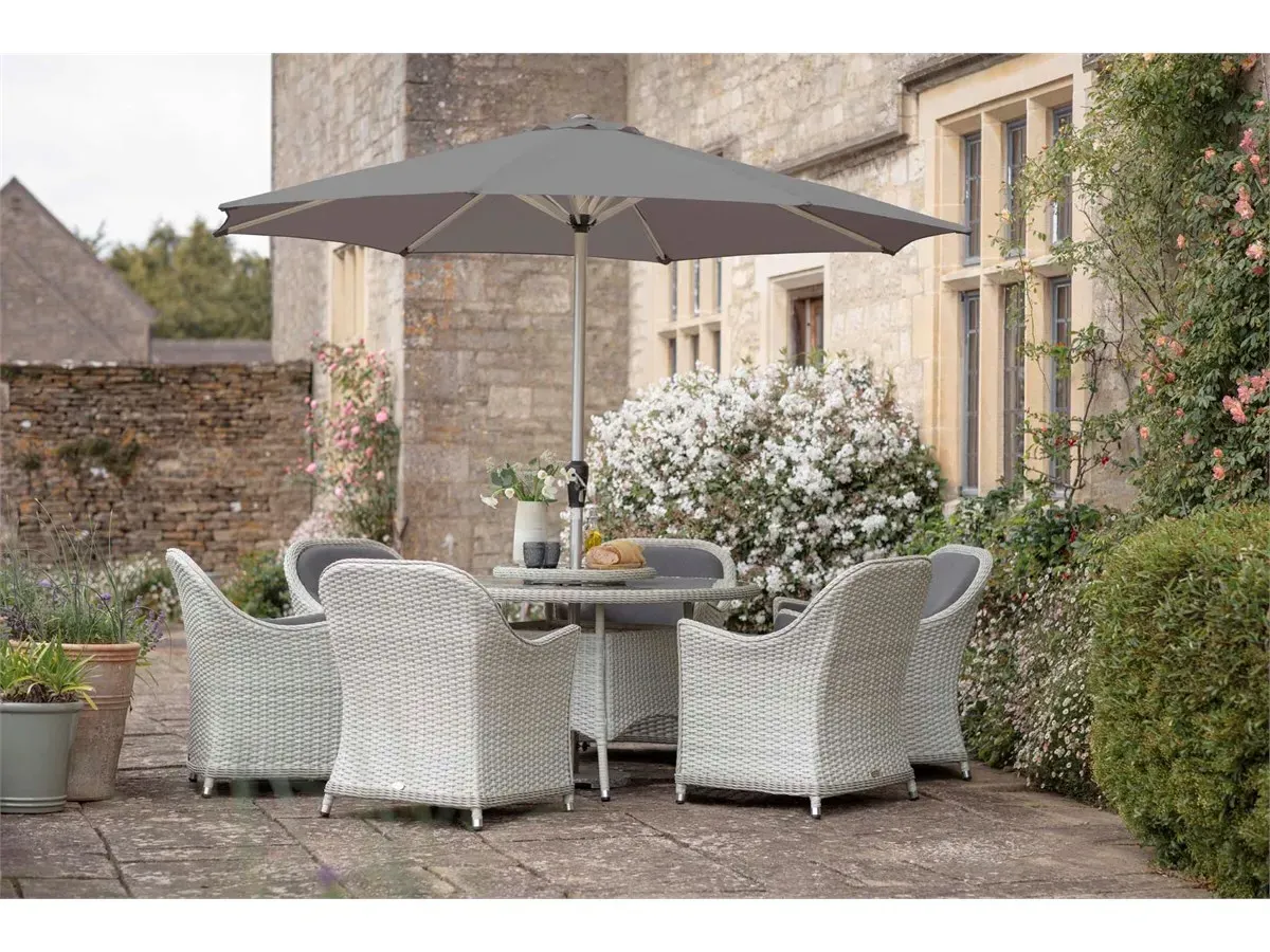Panama Rattan 6-Seat Round Dining Set with Parasol & Base product