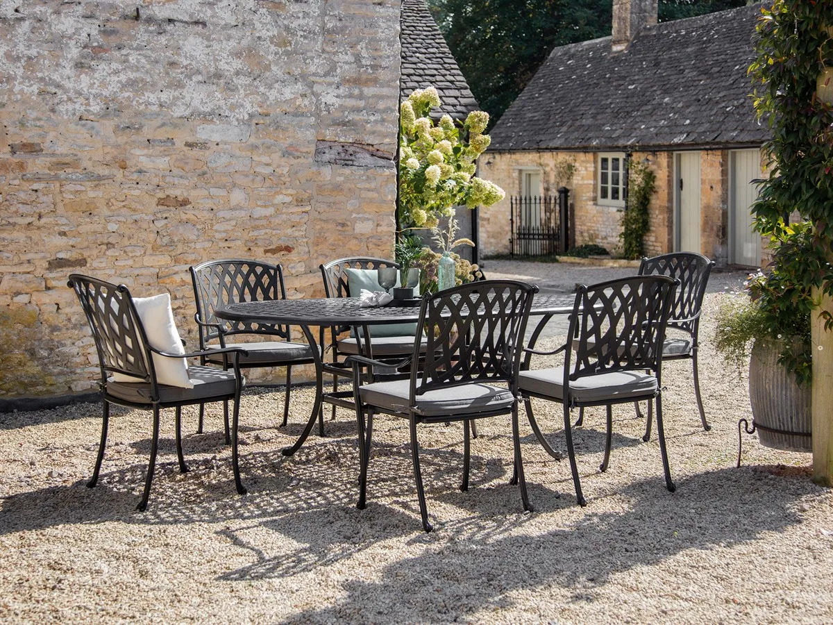 Rome 6-Seater Elliptical Outdoor Dining Set - Black, Cast Aluminium product
