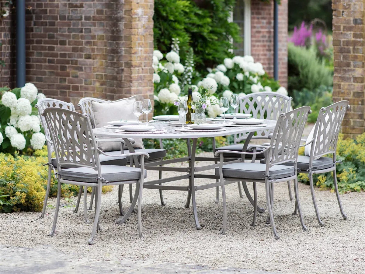 Rome Stone 6-Seater Elliptical Dining Set - Cast Aluminium product