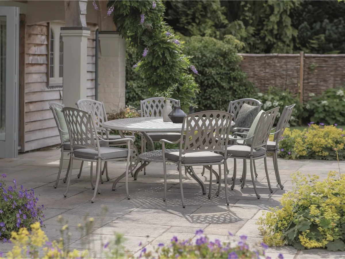 Rome Stone 8-Seater Elliptical Dining Set - Cast Aluminium product