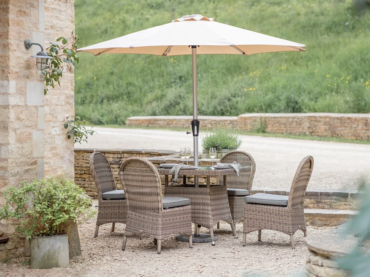 Sahara Rattan 4-Seat Square Dining Set with Parasol & Base product