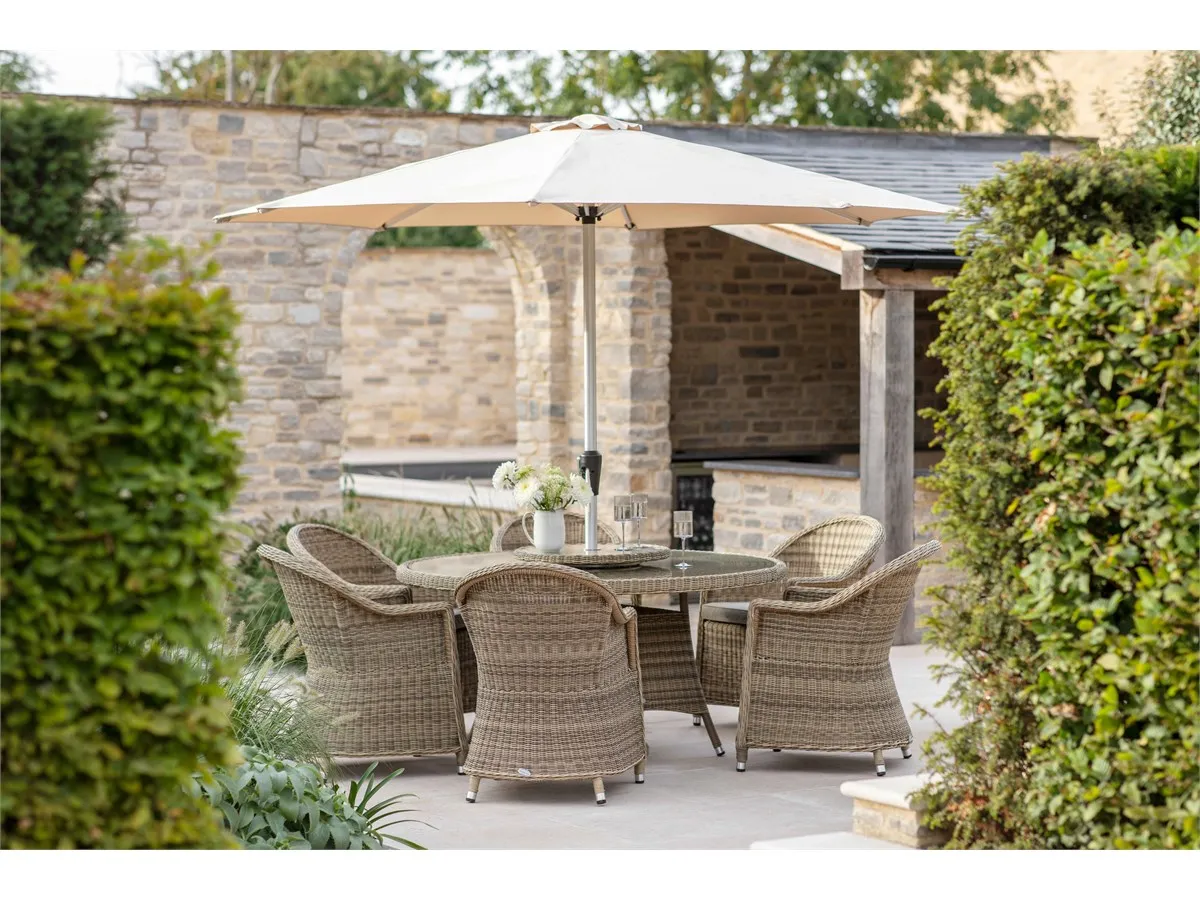 Sahara Rattan 6-Seat Round Dining Set with Lazy Susan - Latte product