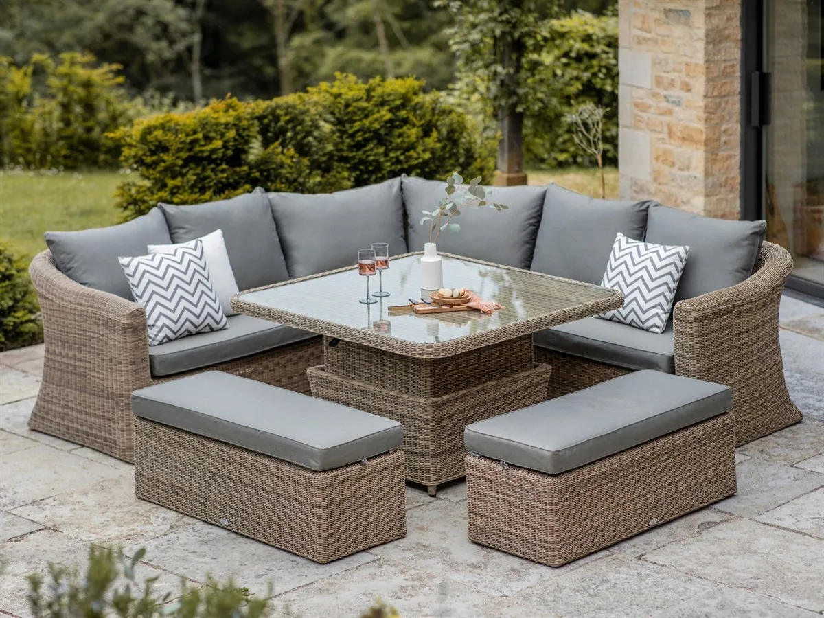 Sahara Rattan Corner Sofa Set with Adjustable Table & 2 Benches product