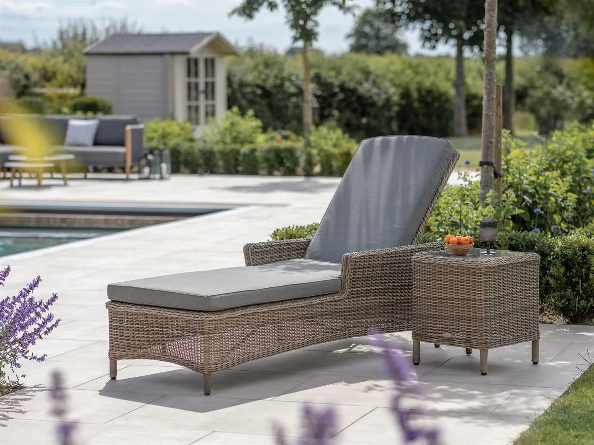 Sahara Rattan Lounger with Coffee Table - Latte product