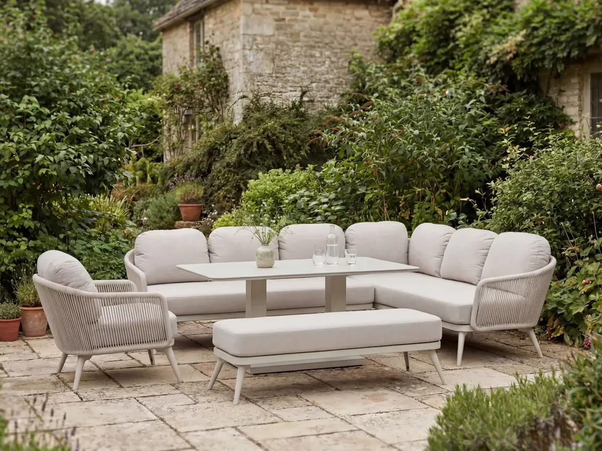 Stockholm L-Shaped Sofa Set with Adjustable Table & Bench - Ivory product