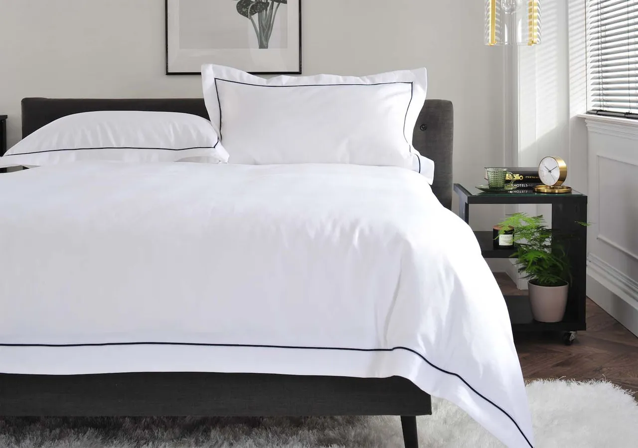 Double Bed Linen Set with Embroidery - Blue, Cotton