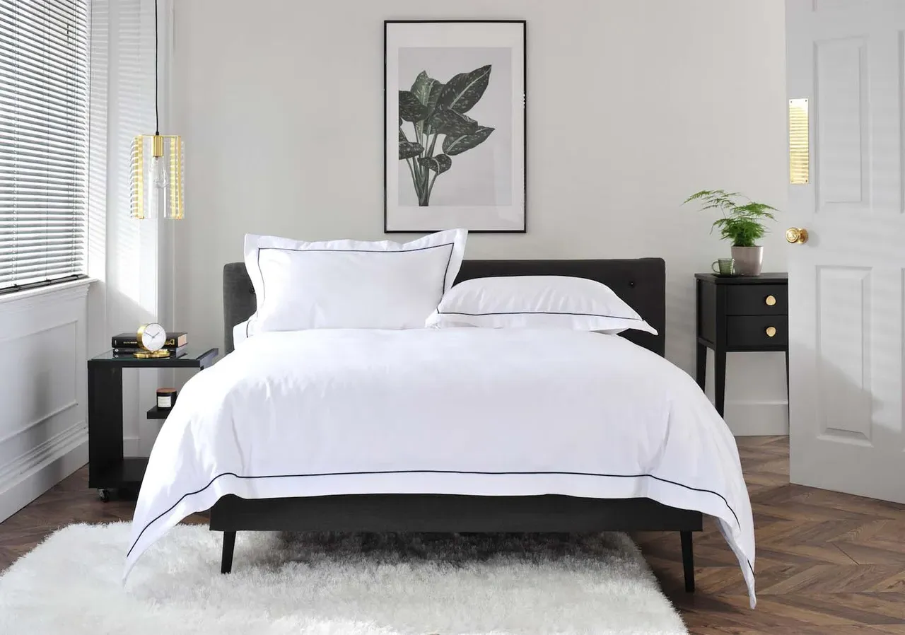 Double Bed Linen Set with Embroidery - Blue, Cotton image