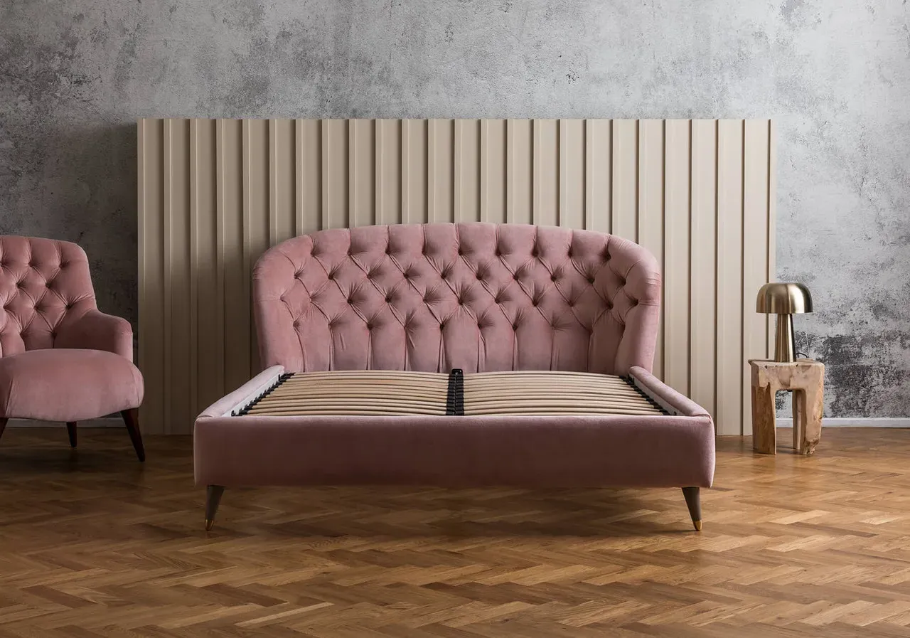 Super King Bed Frame with Curved Headboard - Fabric