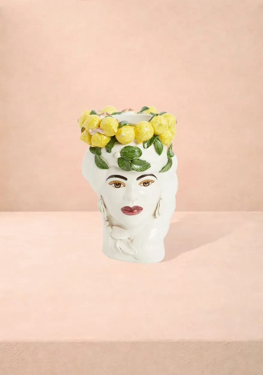 Moro Head Italian Woman with Lemons Vase - White product