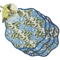 4-Piece Placemat Set Floral Design - Blue, Cotton alternate view