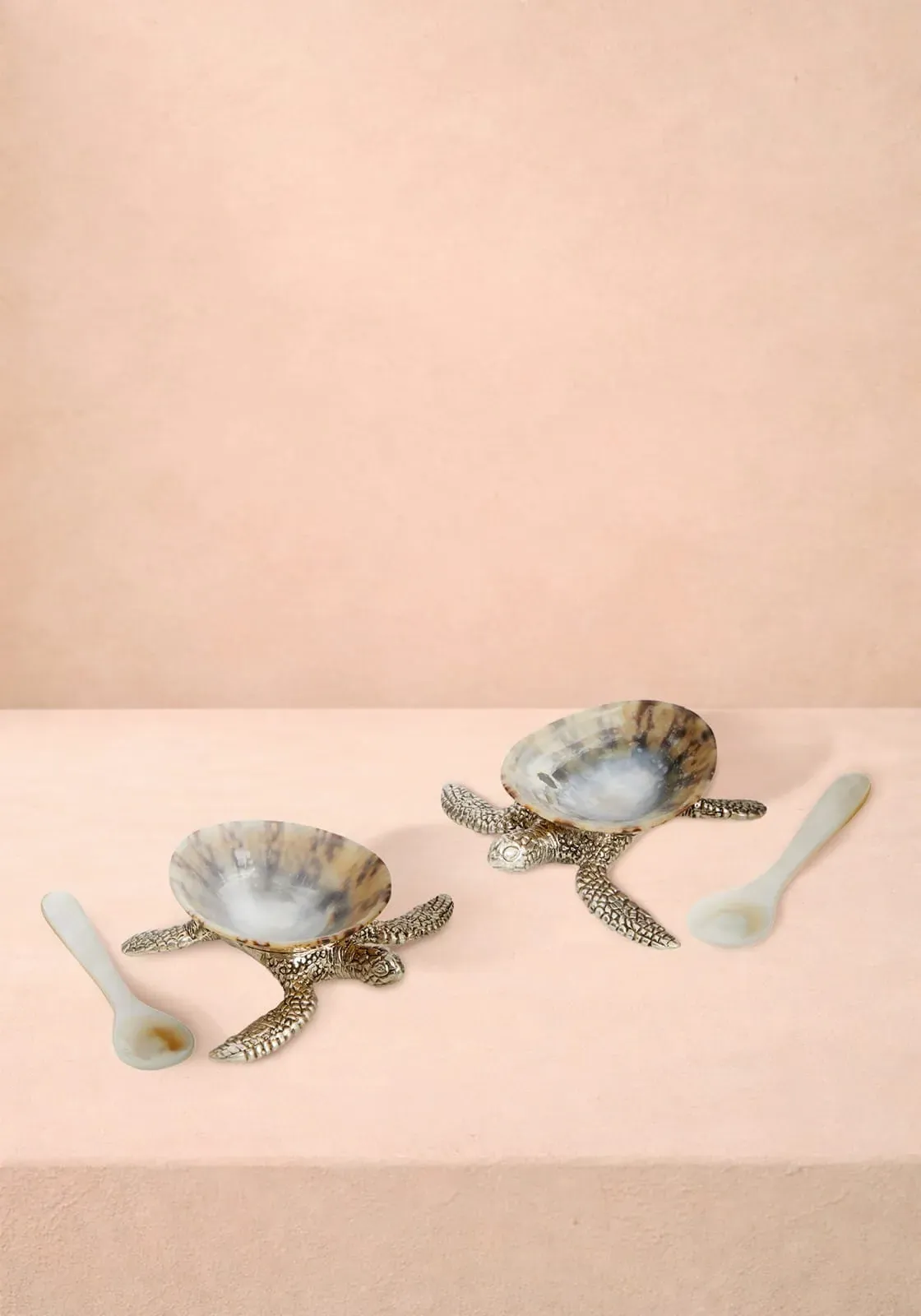 New Born Turtle Salt Cellar and Pepper Pots with Spoons - Gold product
