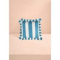 Cabana Striped Ruffled Cushion Cover - Blue, White alternate view
