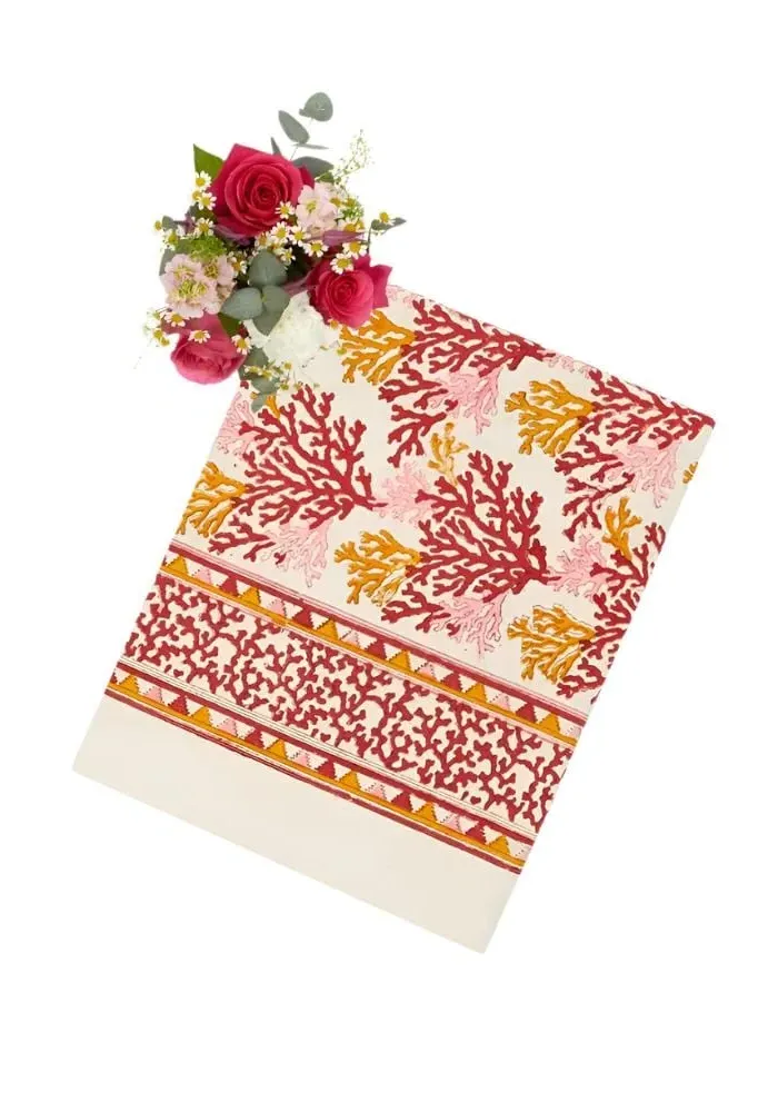 Block-Printed Tablecloth - Coral, Cotton product