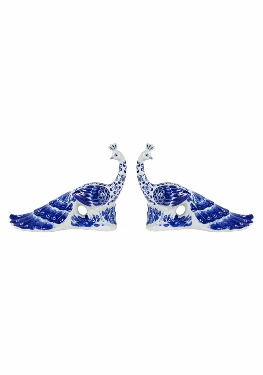 Set of 2 Peacock Figurines - Blue, Ceramic
