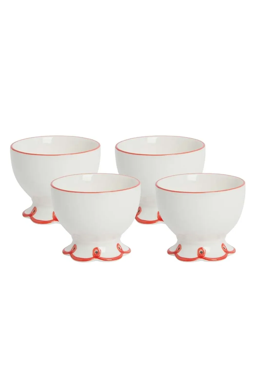 Scalloped Nibbles Bowls Set of 4 - Red, Porcelain